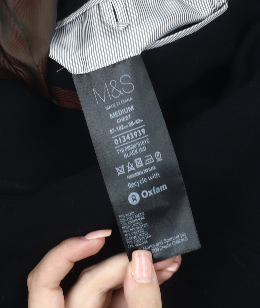 Marks and Spencer Men's Black Wool Cashmere Blend Overcoat