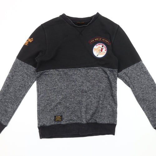Hype Men's Black Grey Sweatshirt, Size 2, Embroidered Logo