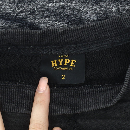 Hype Men's Black Grey Sweatshirt, Size 2, Embroidered Logo