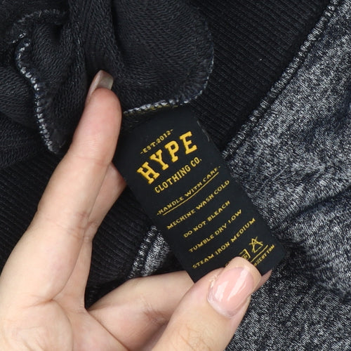 Hype Men's Black Grey Sweatshirt, Size 2, Embroidered Logo