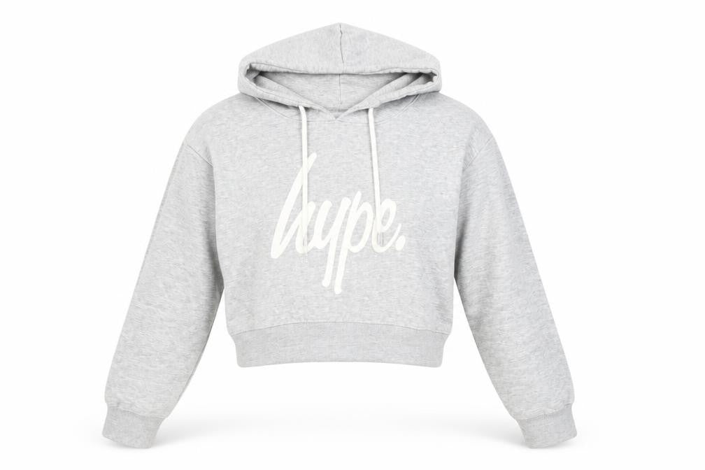 Front view of Hype Women's Grey Hoodie, size 12, Logo Design, Casual