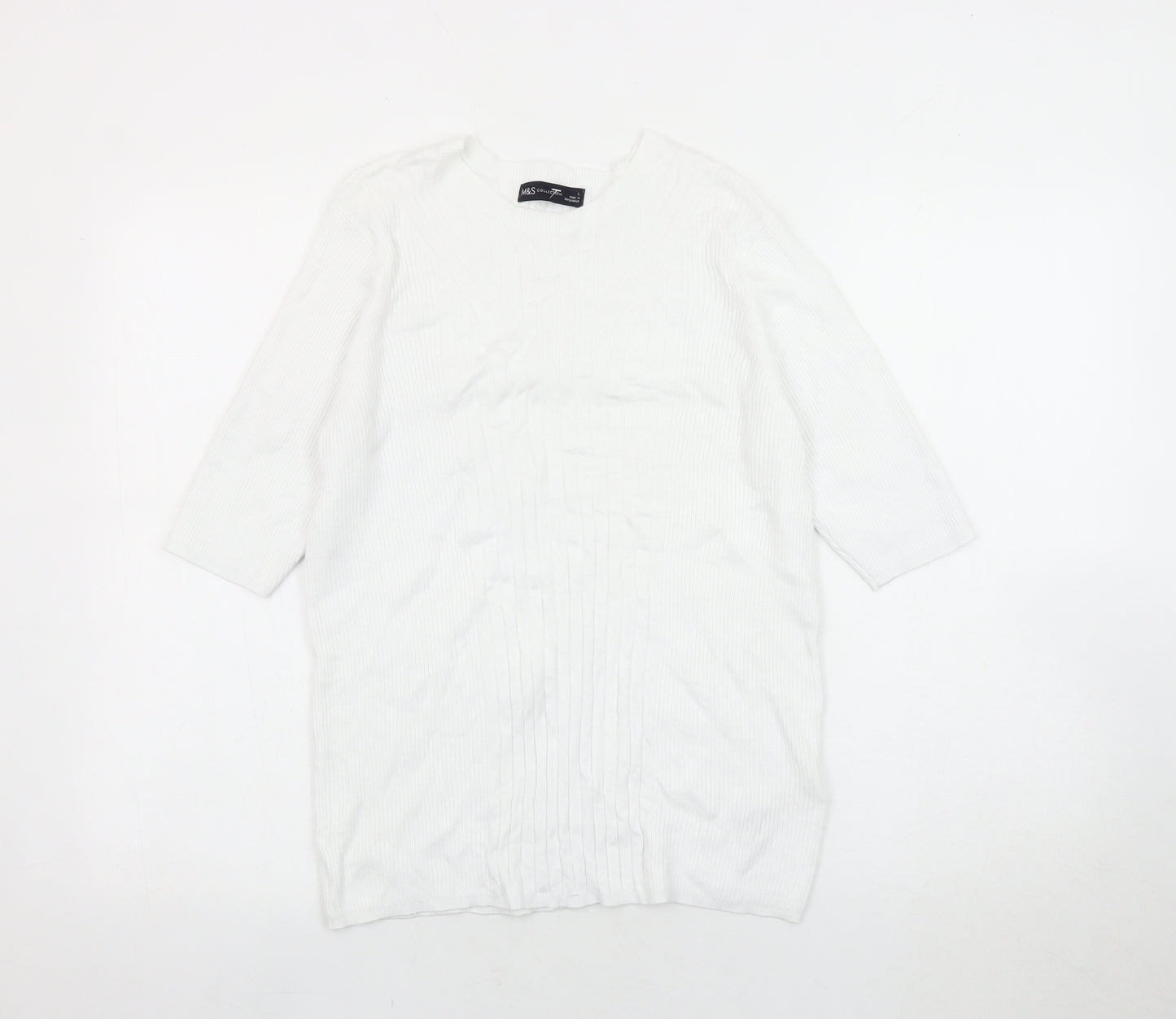 Marks and Spencer Women's White Top, Size L, 3/4 Sleeve