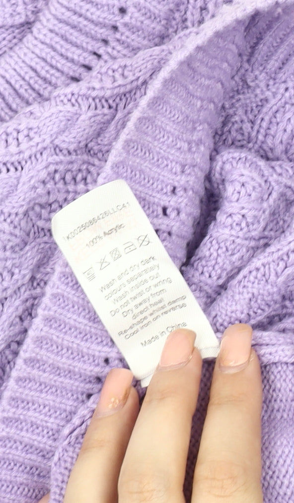 BM Collection Women's Purple Cable-Knit Jumper L