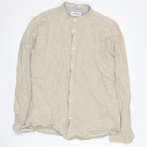 Lindbergh Beige Long Sleeve Men's Linen Shirt, M