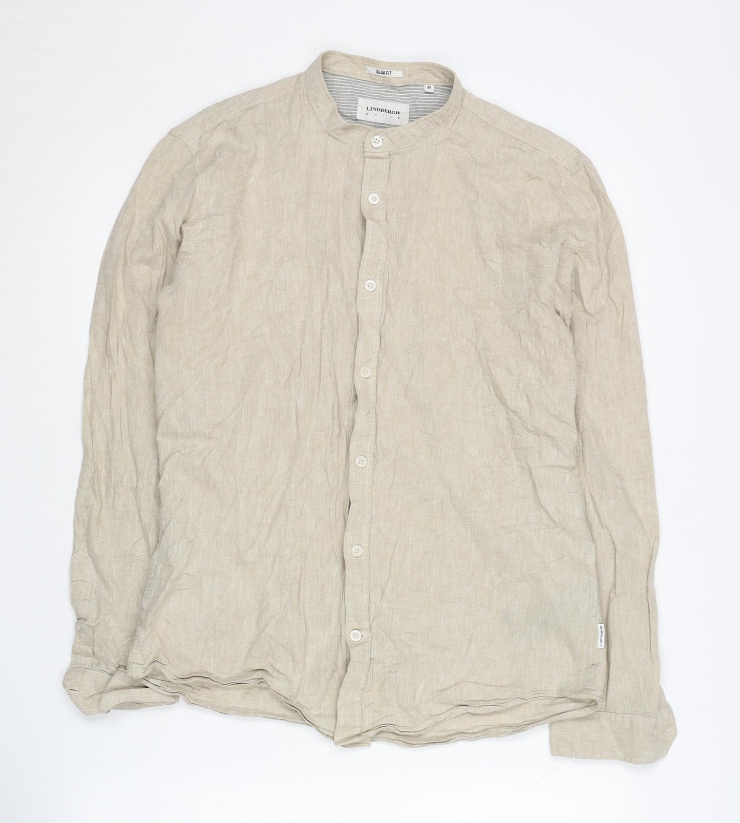 Lindbergh Beige Long Sleeve Men's Linen Shirt, M