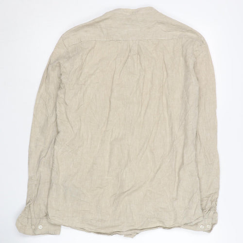 Lindbergh Beige Long Sleeve Men's Linen Shirt, M