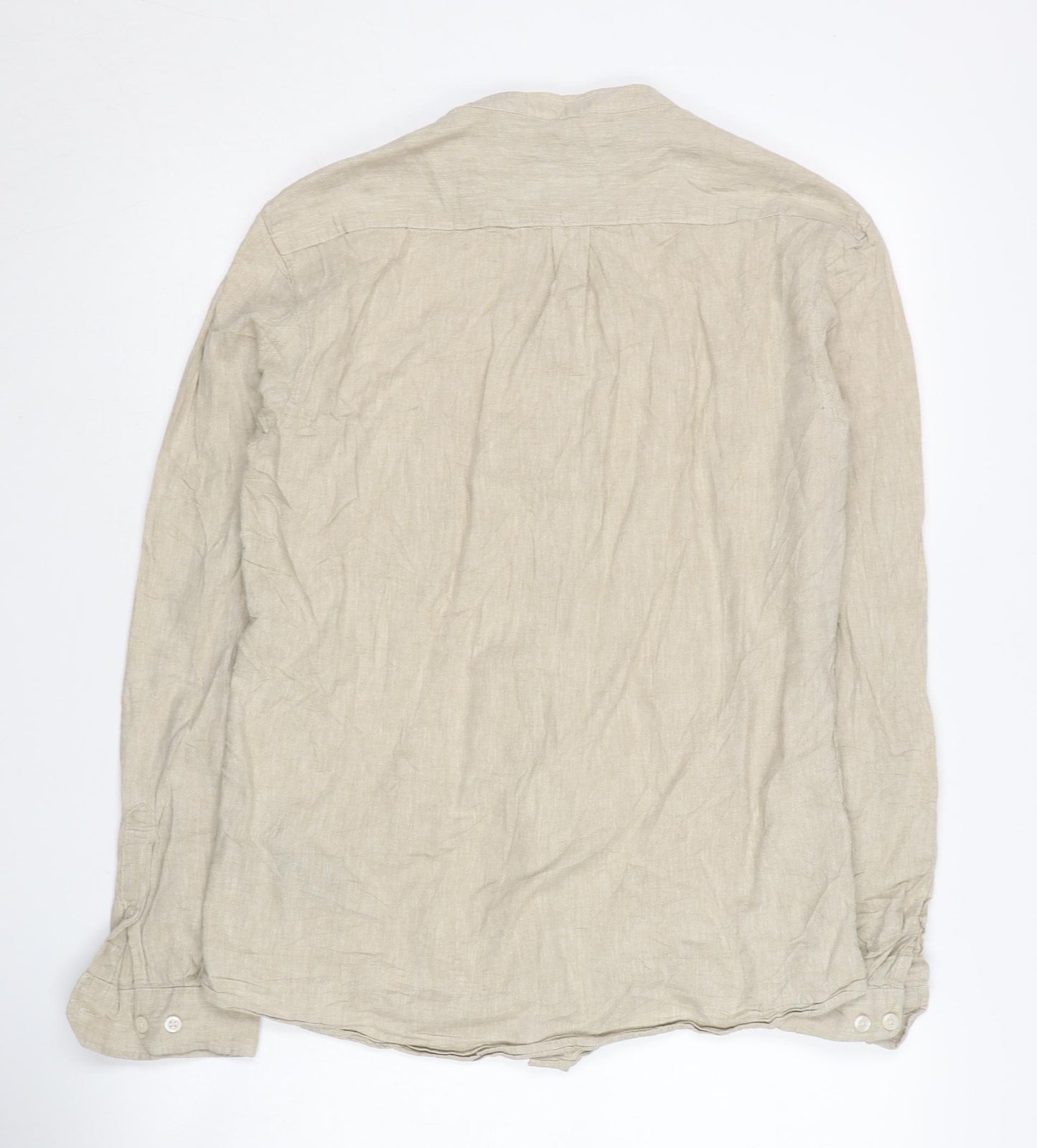 Lindbergh Beige Long Sleeve Men's Linen Shirt, M