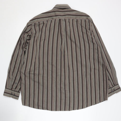 Authentic Men's Brown Striped Long Sleeve Shirt L