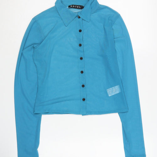 Motel Women's Blue Collared Button-Up Shirt M