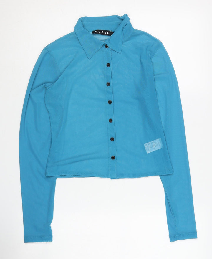 Motel Women's Blue Collared Button-Up Shirt M