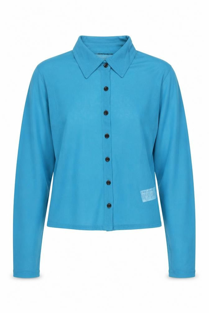 Front view of Motel Rocks Women's Blue Collared Button-Up Shirt M