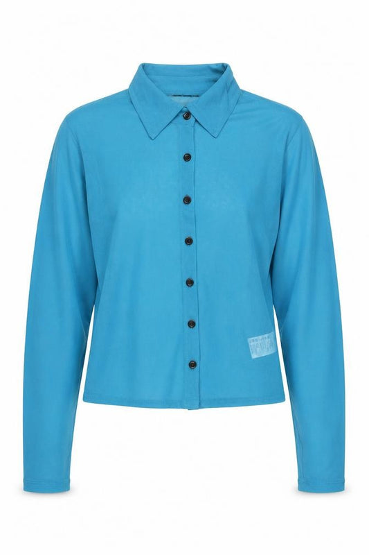 Front view of Motel Rocks Women's Blue Collared Button-Up Shirt M