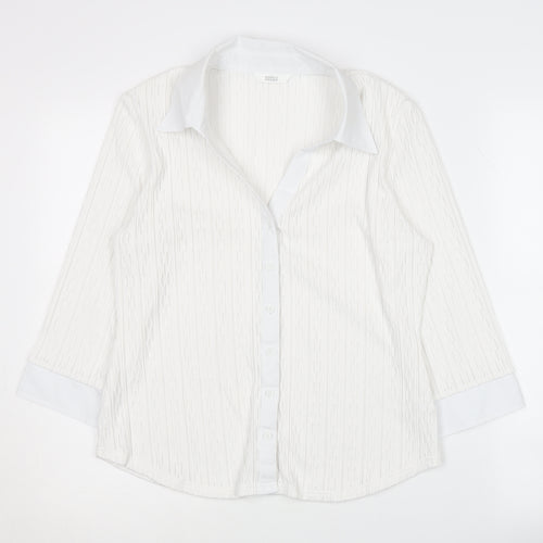 Marks and Spencer White Button-Up, UK 14, Women's Classic Shirt