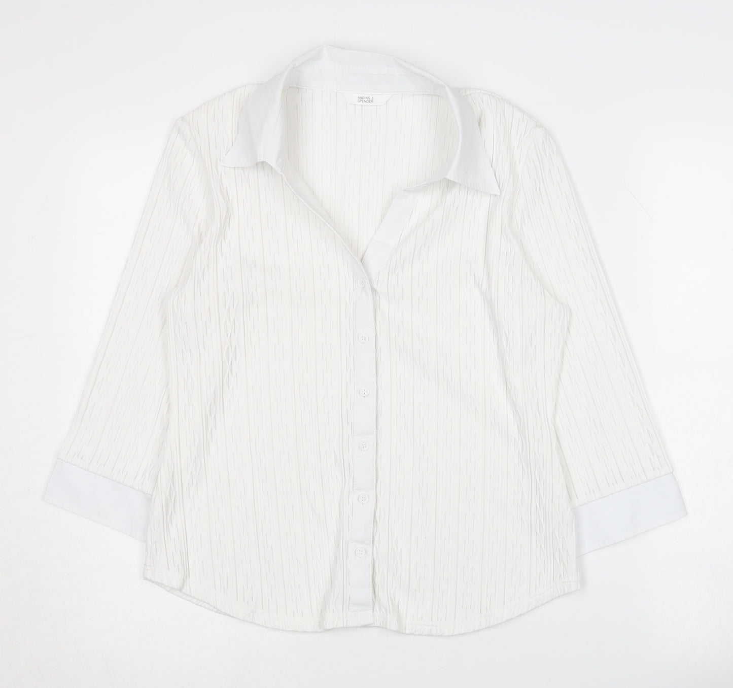 Marks and Spencer White Button-Up, UK 14, Women's Classic Shirt