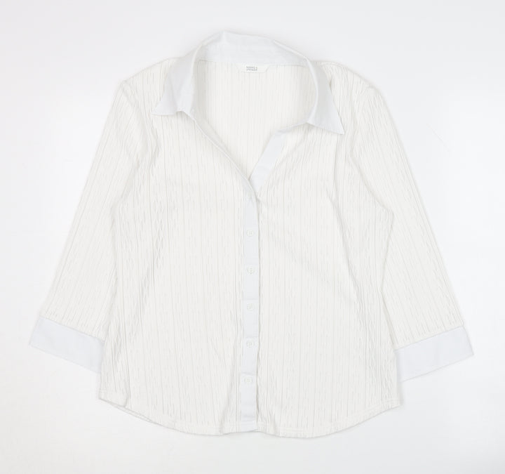 Marks and Spencer White Button-Up, UK 14, Women's Classic Shirt
