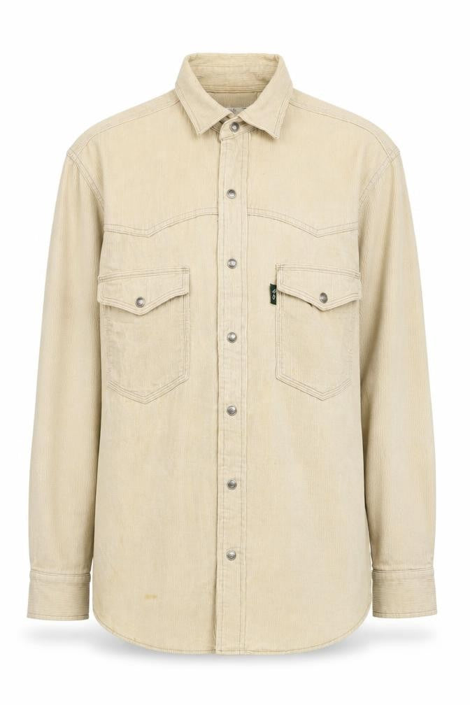 Front view of Motion Picture Women's Beige Button-Up Shirt, size 10