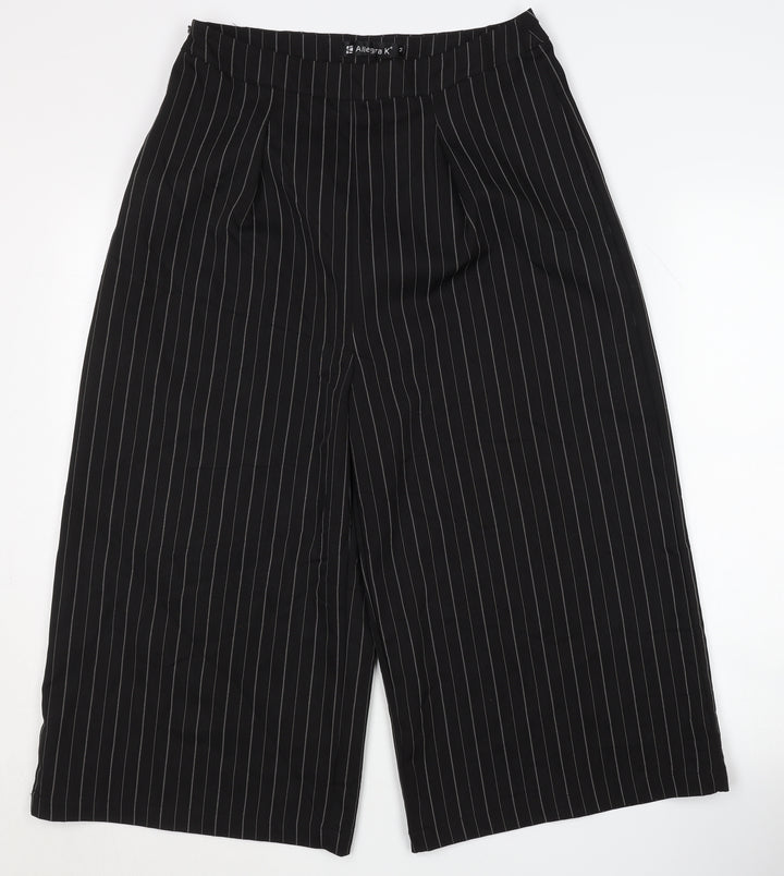 Allegra K Women's Black Striped Trousers, M, Wide-Leg