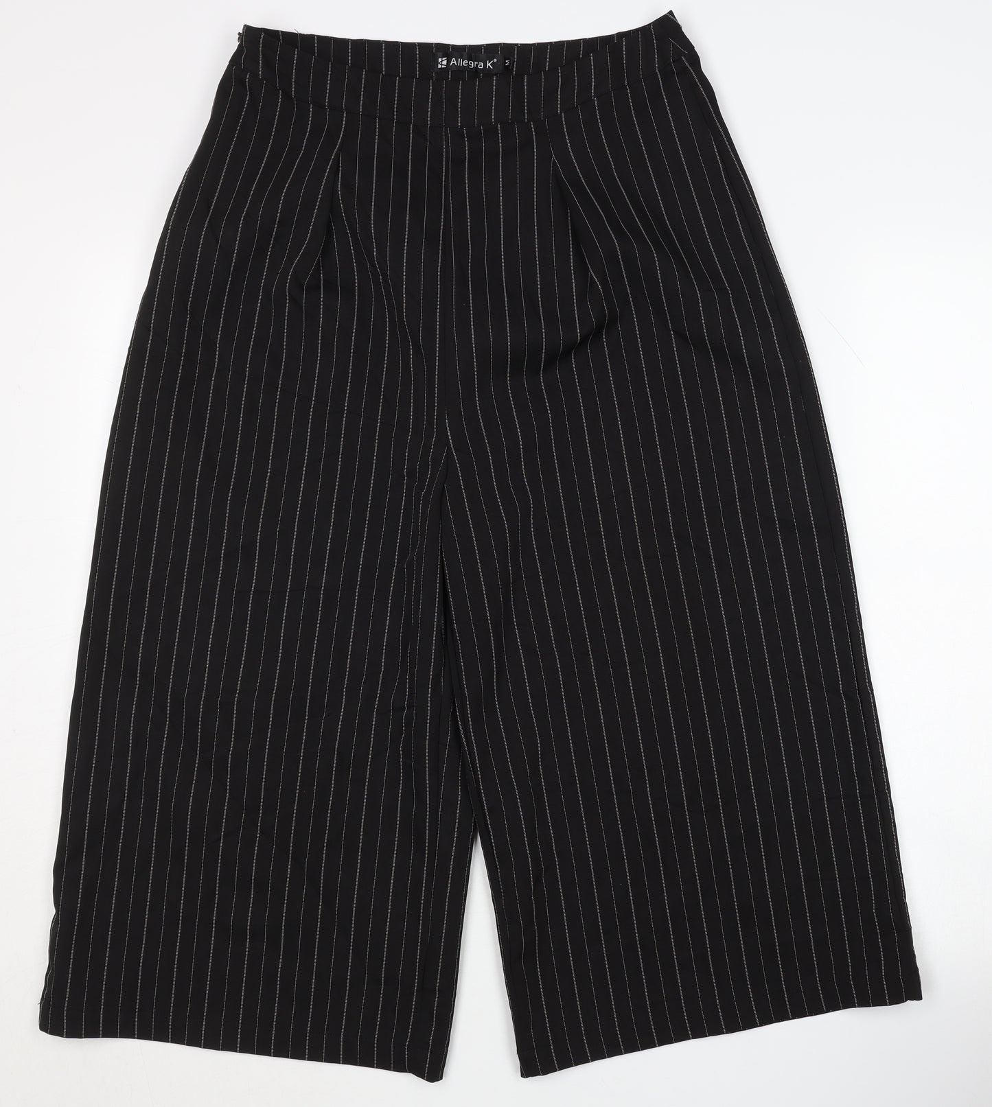 Allegra K Women's Black Striped Trousers, M, Wide-Leg
