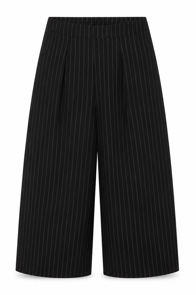Allegra K Women's Black Striped Trousers, M, Wide-Leg