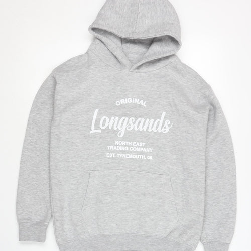 Longsands Boys' Grey Pullover Hoodie L with Logo Accents