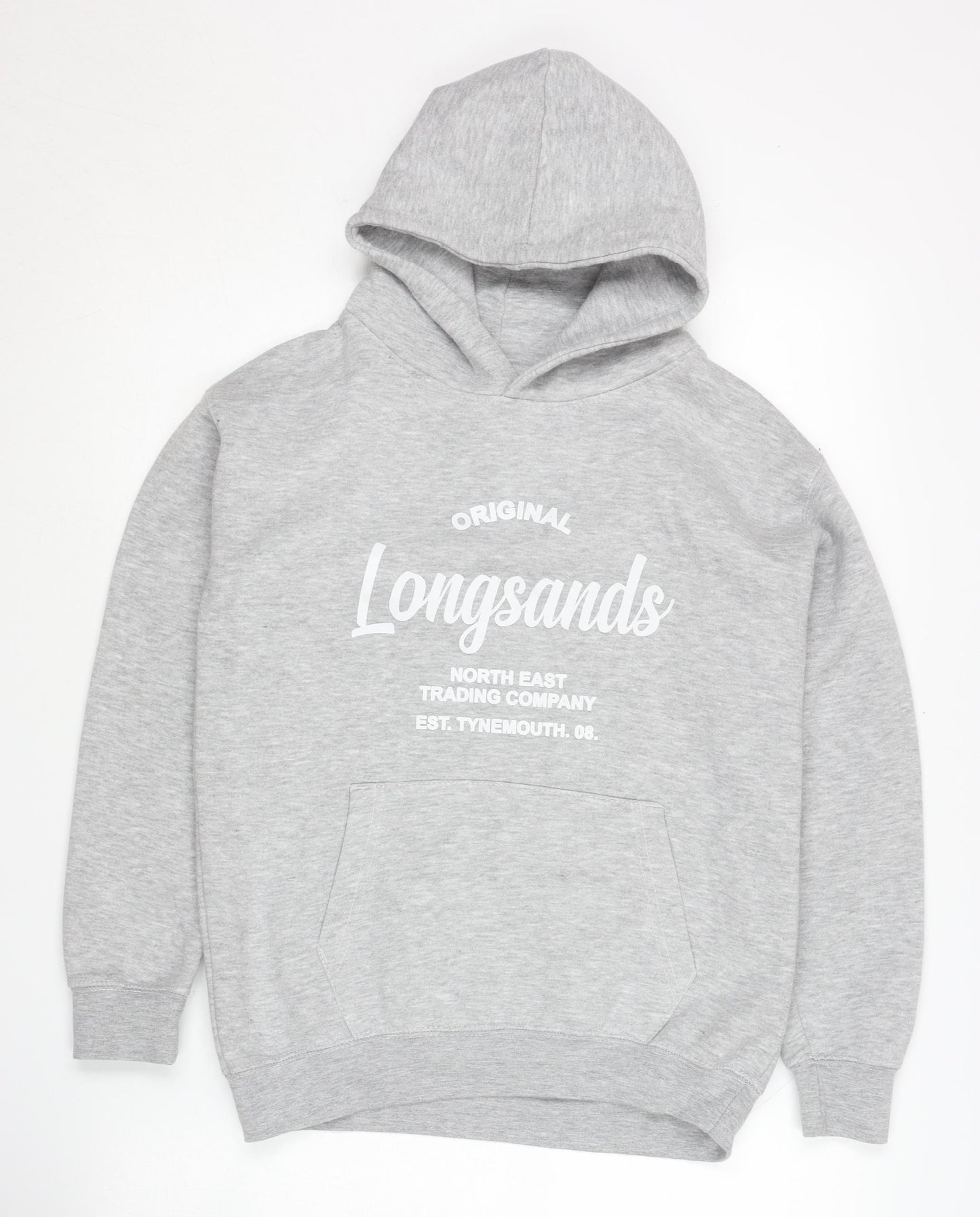 Longsands Boys' Grey Pullover Hoodie L with Logo Accents
