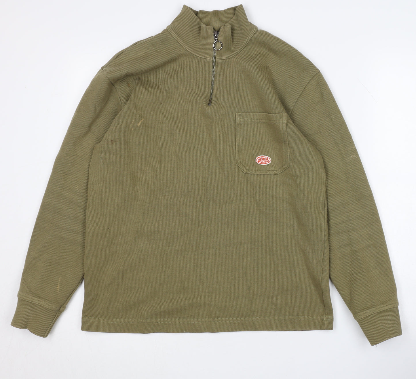 Armor Lux Men's Green Cotton Sweatshirt, S, 1/4 Zip