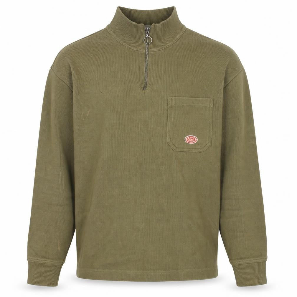 Front view of Armor Lux Men's Green Cotton Sweatshirt, S, 1/4 Zip