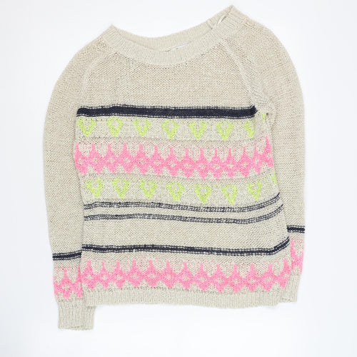 Forever 21 Women Beige Pullover Jumper, S, Fair Isle Pattern
