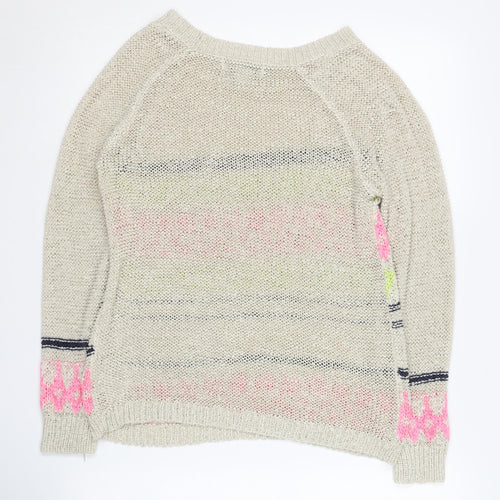 Forever 21 Women Beige Pullover Jumper, S, Fair Isle Pattern