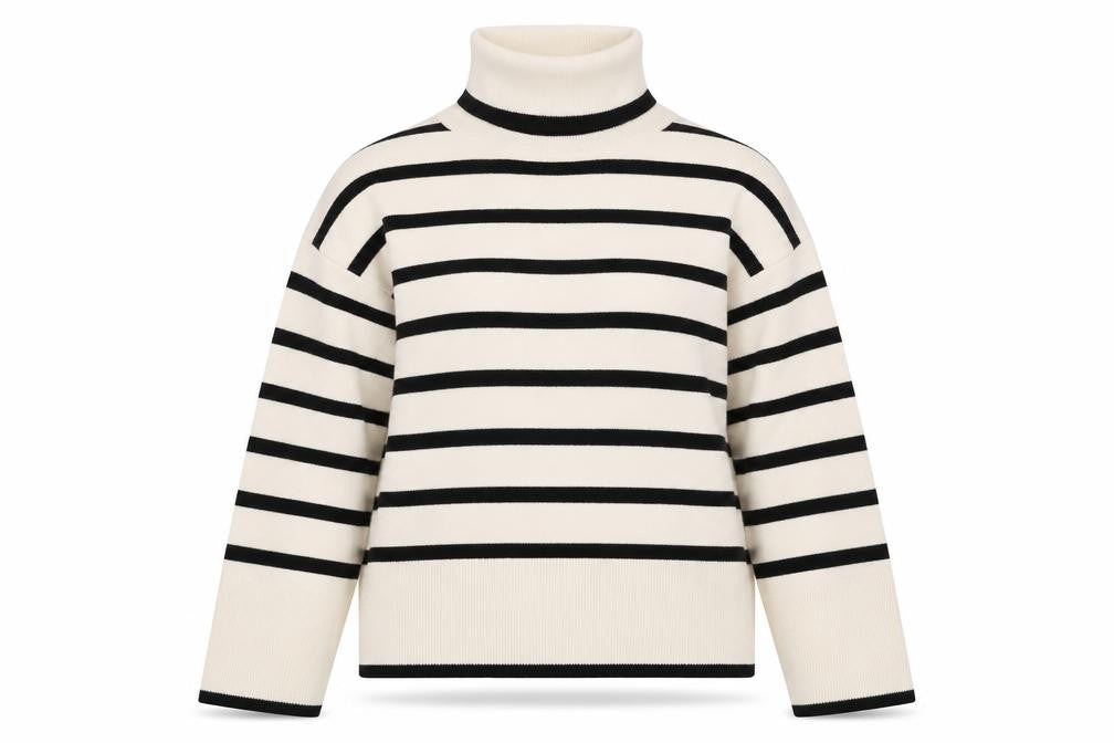 Front view of Vero Moda Women's Black Stripe Roll Neck Jumper S