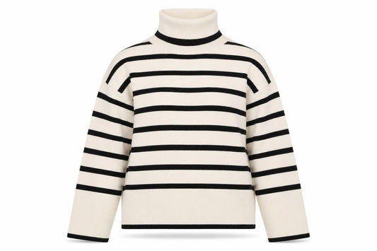 Front view of Vero Moda Women's Black Stripe Roll Neck Jumper S