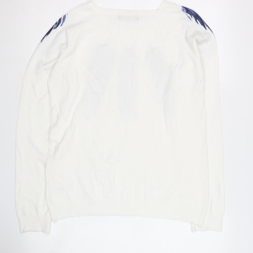 Kaleidoscope Women's White Navy Feather Jumper UK 14