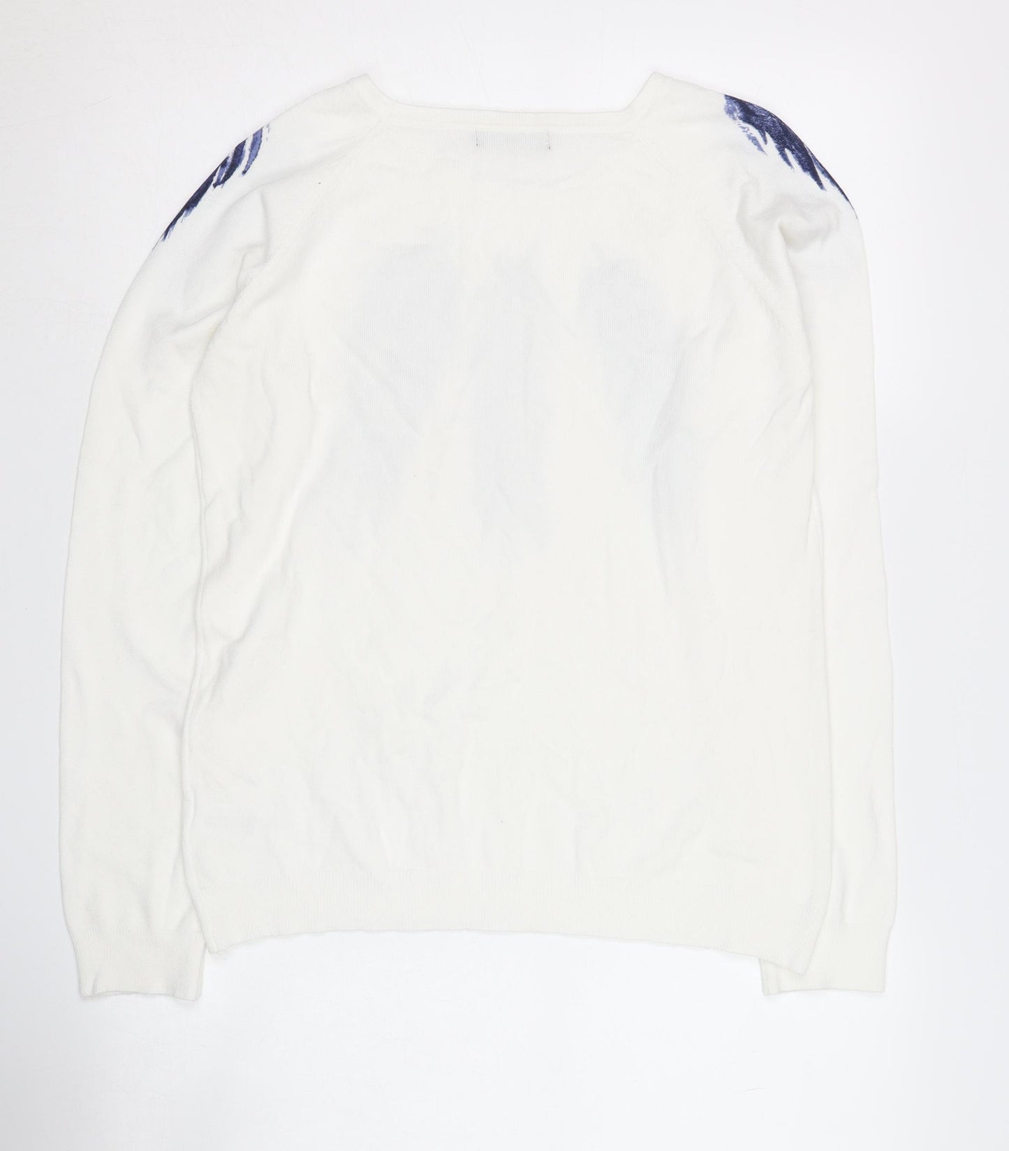 Kaleidoscope Women's White Navy Feather Jumper UK 14