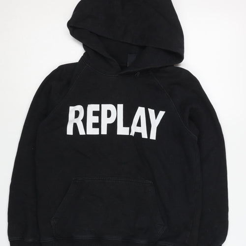 Replay Boys Black Hoodie, Size 10, Cotton Pullover