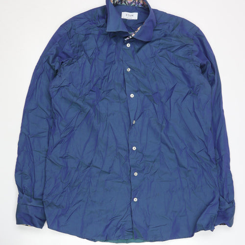 Eton Men's Blue Long Sleeve Button-Up Shirt 44