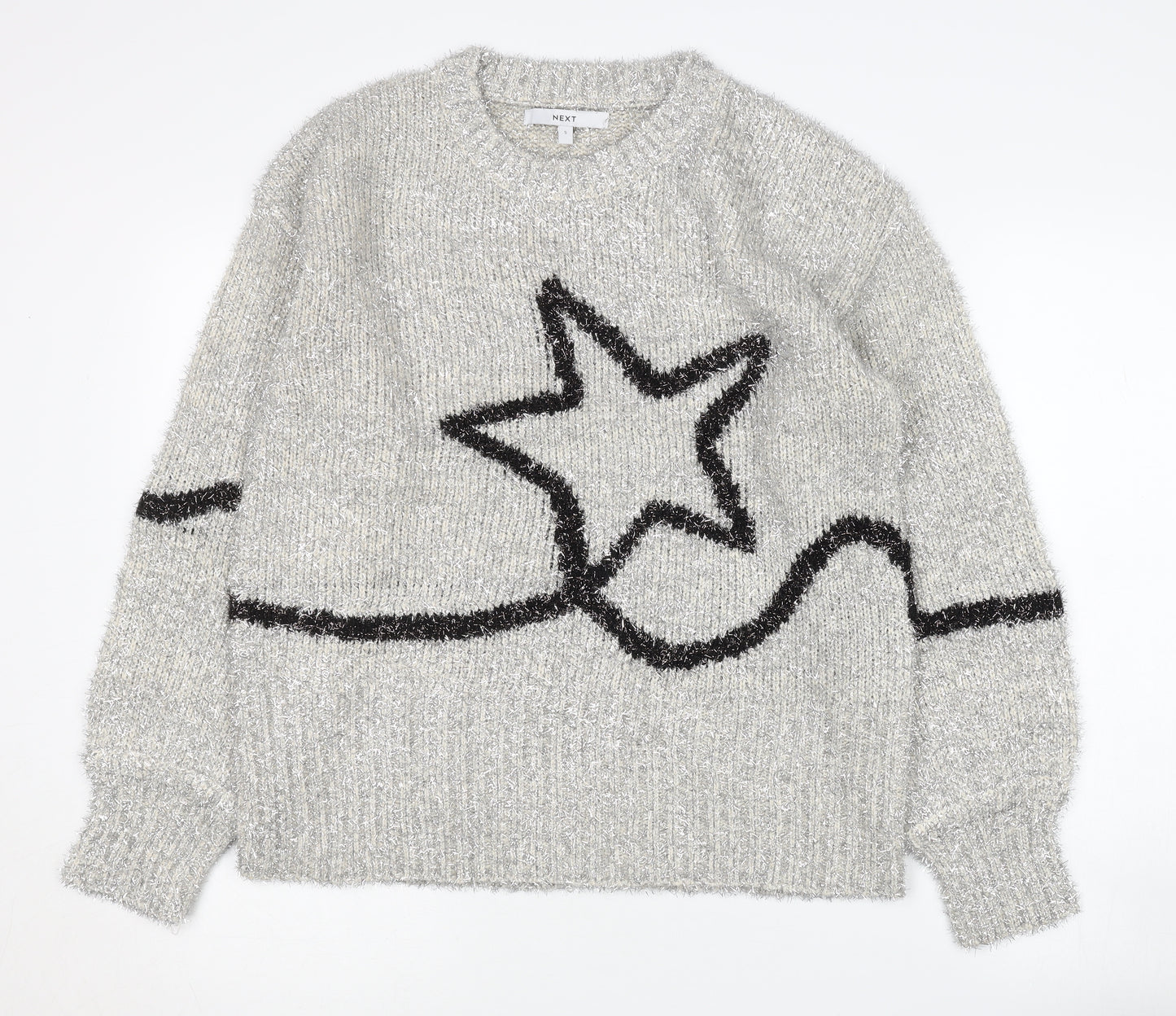Next Women's Grey Star Pullover Jumper, Size S, Crew Neck