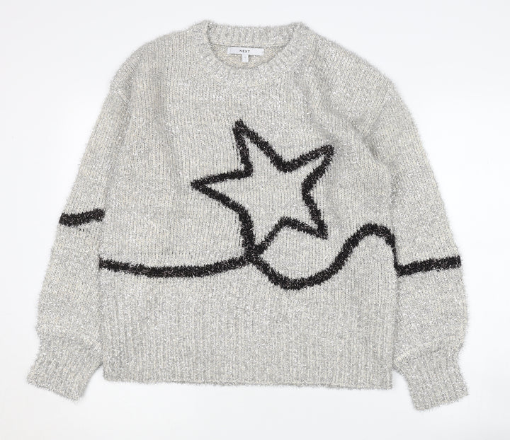 Next Women's Grey Star Pullover Jumper, Size S, Crew Neck
