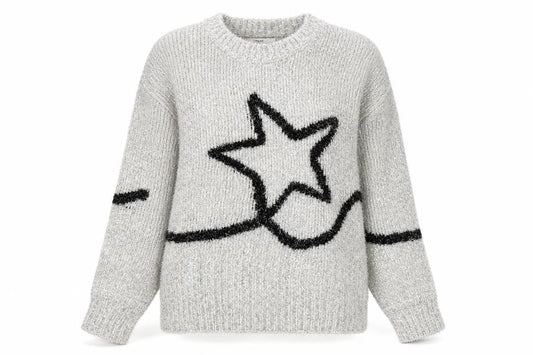 Front view of Next Women's Grey Star jumper, size S, Crew Neck