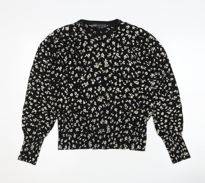 Marks and Spencer Women's Black Animal Print Pullover Jumper, Size 14