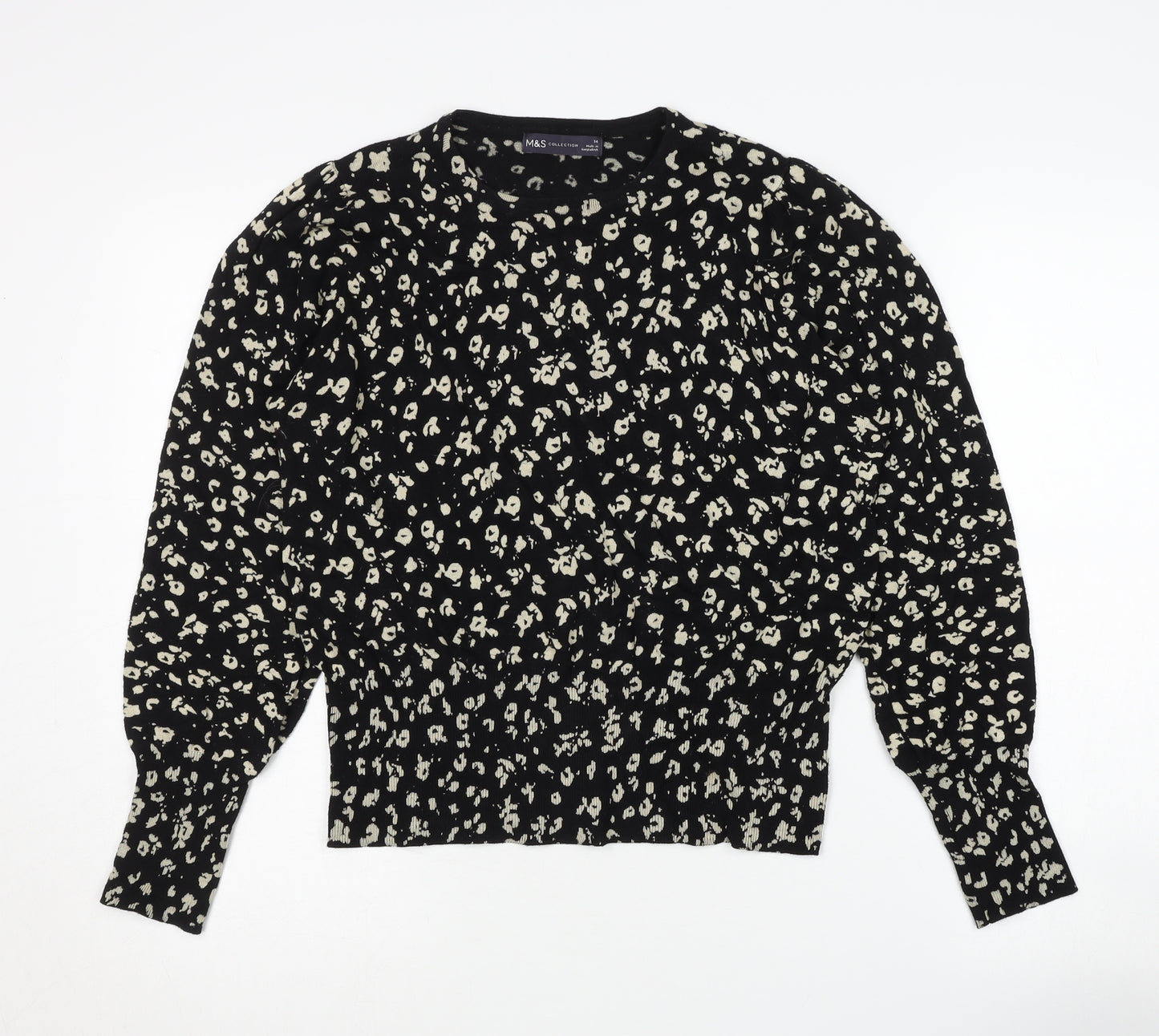 Marks and Spencer Women's Black Animal Print Pullover Jumper, Size 14