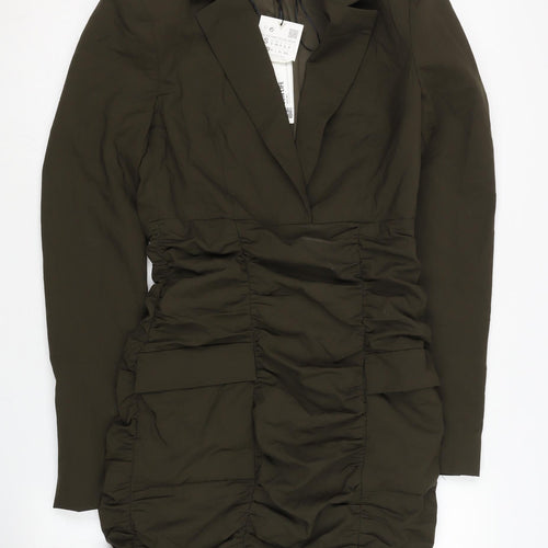 Zara Women's Green Ruched Dress Size S, Long Sleeve