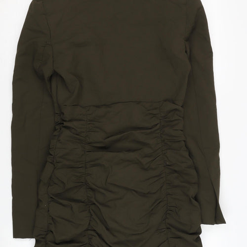 Zara Women's Green Ruched Dress Size S, Long Sleeve