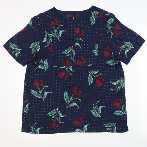 Marks and Spencer Women's Blue Floral Short Sleeve Top
