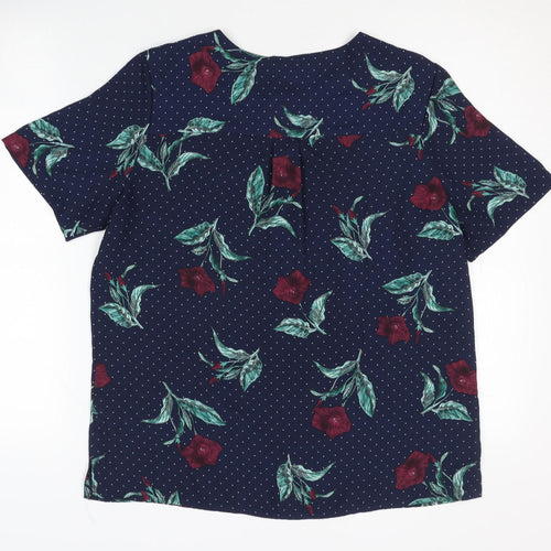 Marks and Spencer Women's Blue Floral Short Sleeve Top