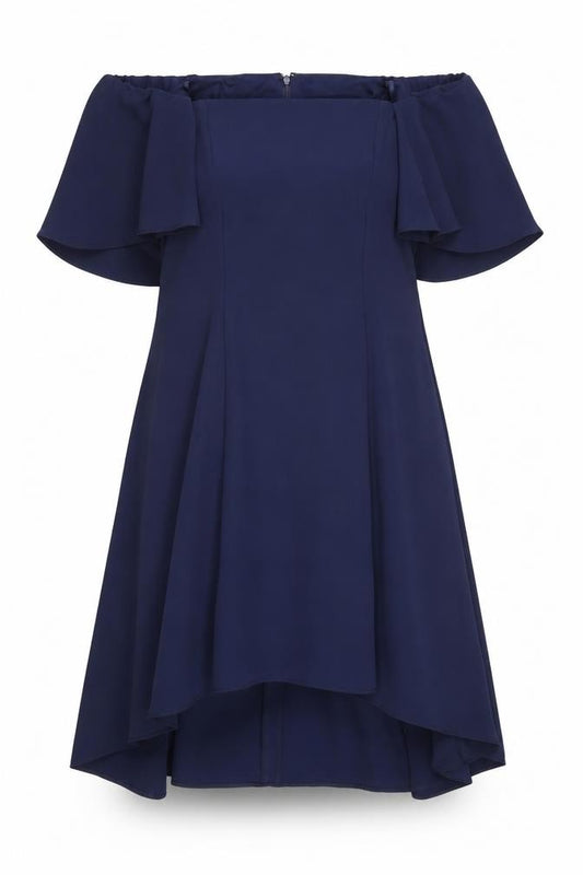 Front view of Coast Women's Blue A-Line Off-Shoulder Dress, size 18