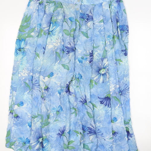 Marks and Spencer Women's Blue Floral Midi Skirt - Size 16