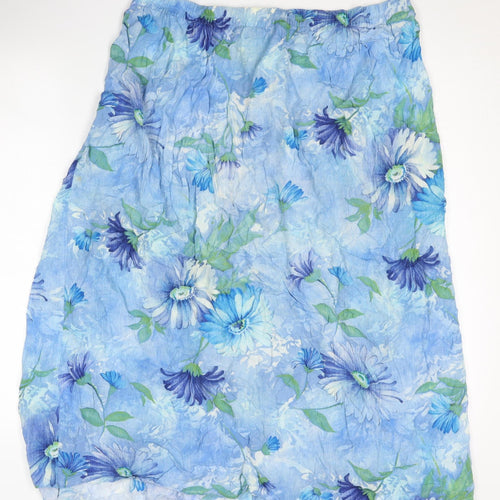 Marks and Spencer Women's Blue Floral Midi Skirt - Size 16