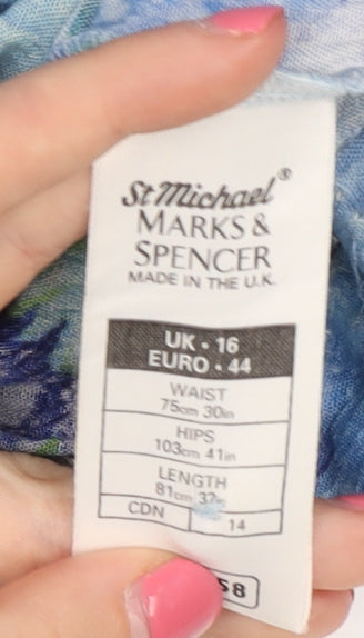 Marks and Spencer Women's Blue Floral Midi Skirt - Size 16