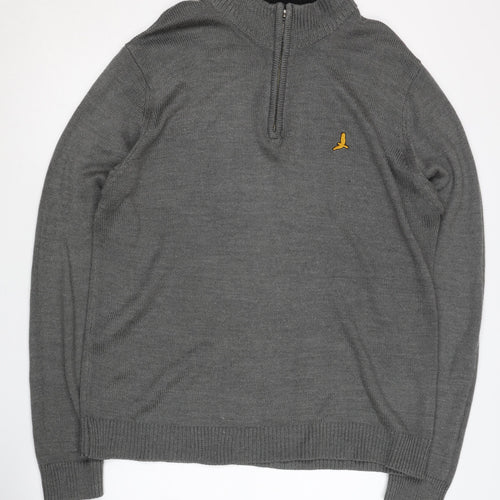 Brave Soul Men's Grey 1/4 Zip Knit Sweatshirt L