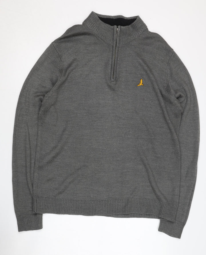 Brave Soul Men's Grey 1/4 Zip Knit Sweatshirt L
